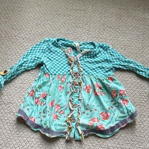 Matilda Jane Girls' Floral Ruffle Button-Front Top - Aqua sz 6
